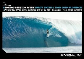 Jordy Smith et John John Florence en dédicace à Hossegor